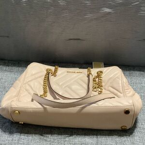 Michael Kors Beige Quilted Shoulder Bag with Gold Accents